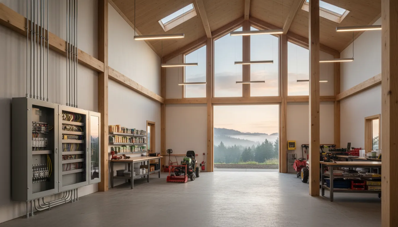 Modern Oregon agricultural building with efficient lighting