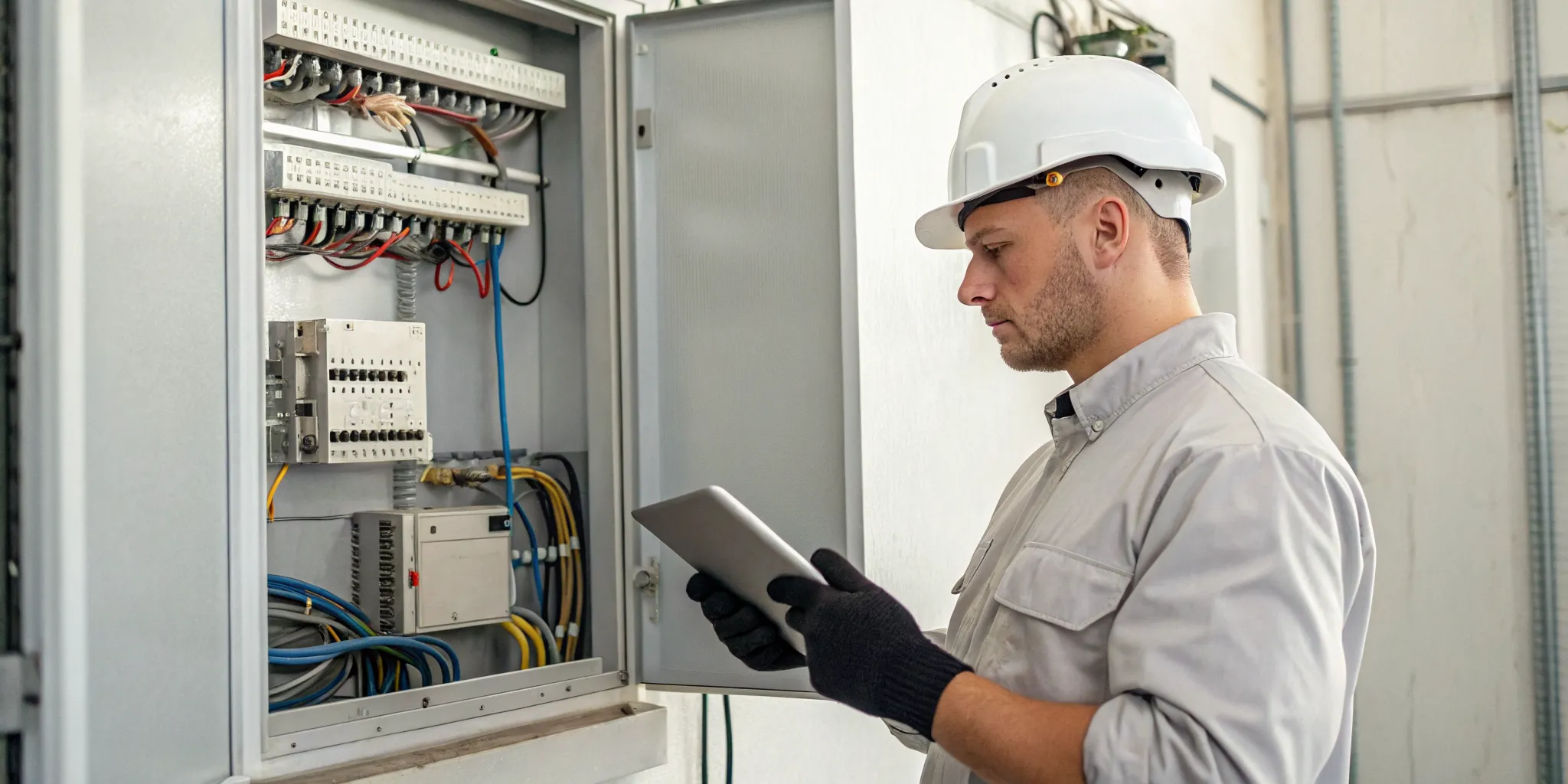 Electrician calculating the cost to replace an old electrical panel and wiring.