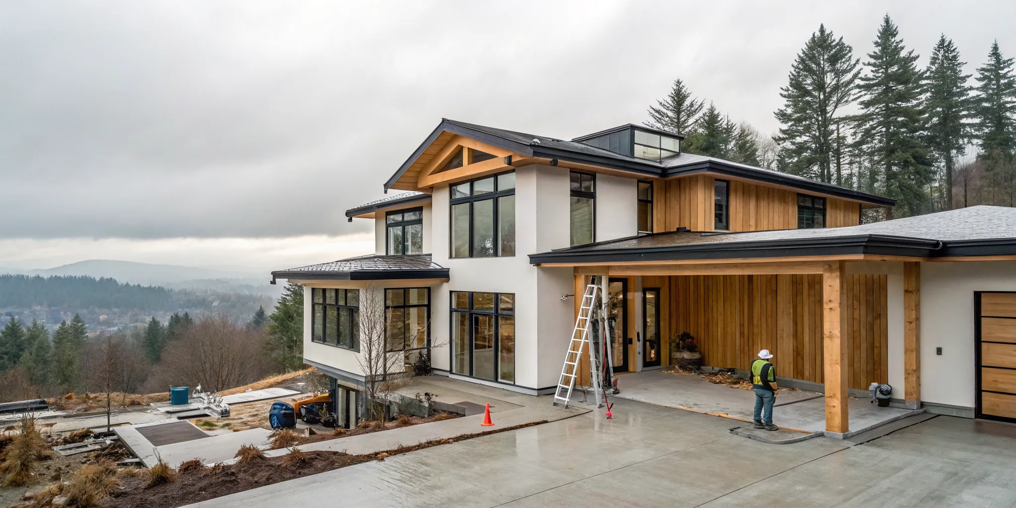 Electrical contractor wiring a new custom home in Portland.