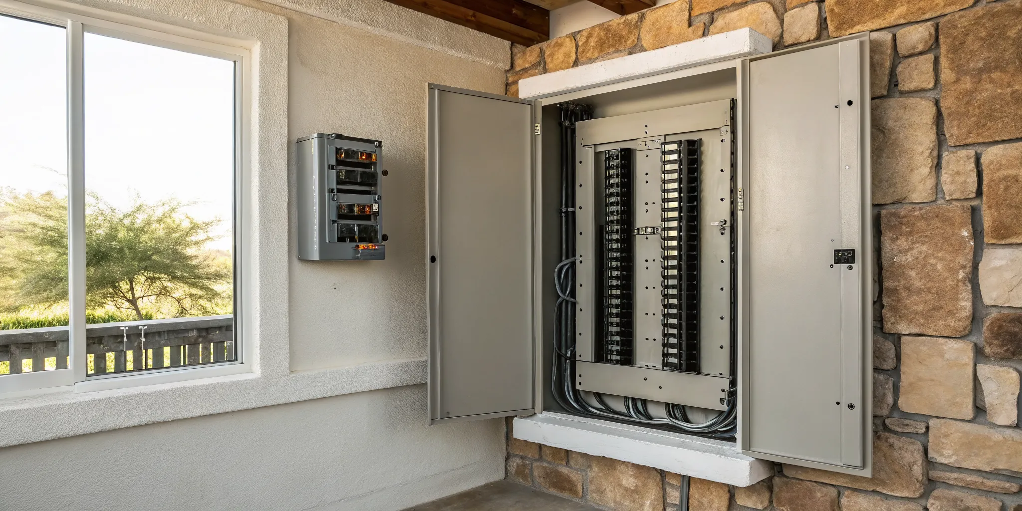 A new electrical panel upgrade in Portland with the breaker box open to show modern wiring.