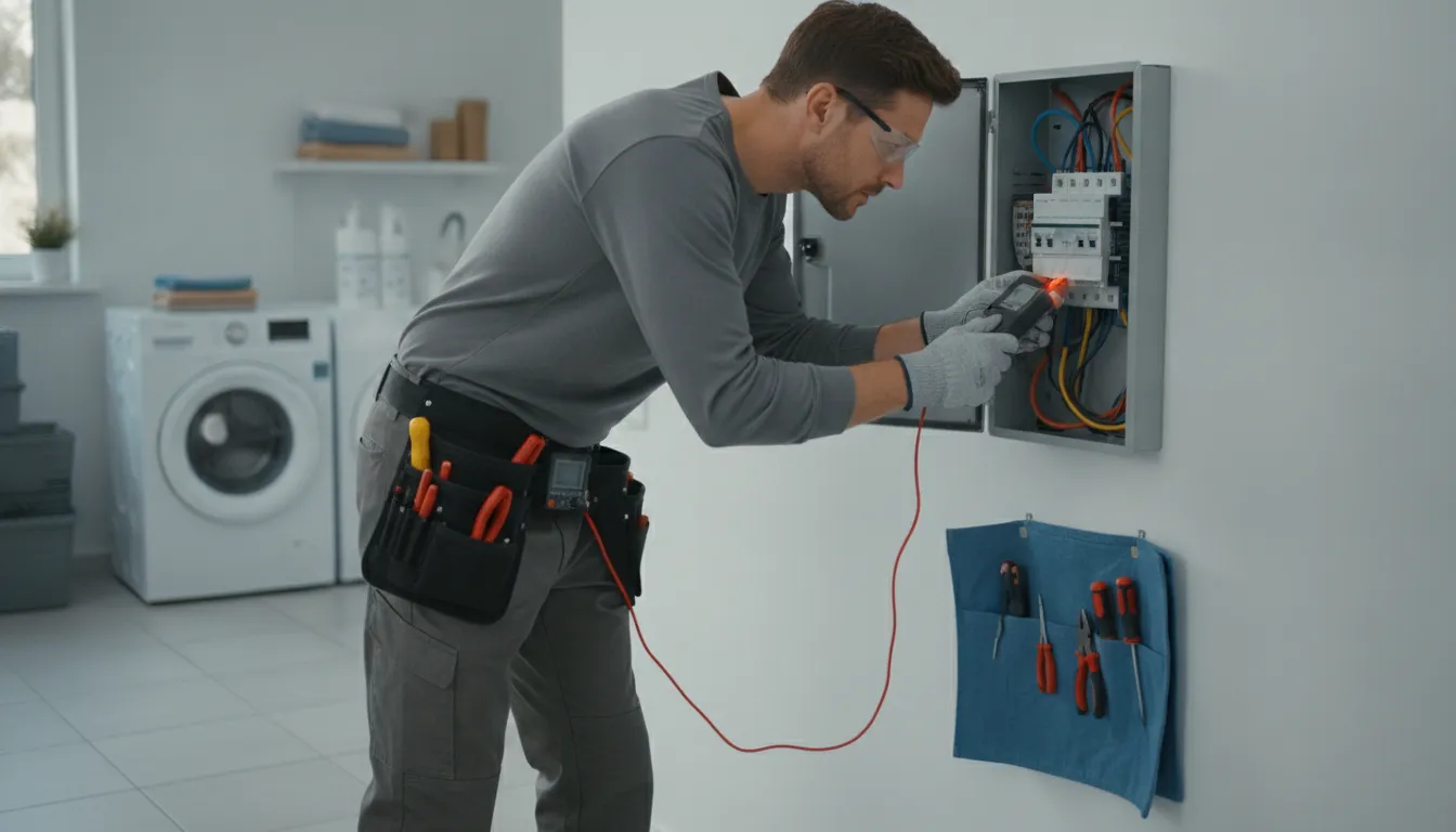 Licensed electrician repairing a residential breaker panel