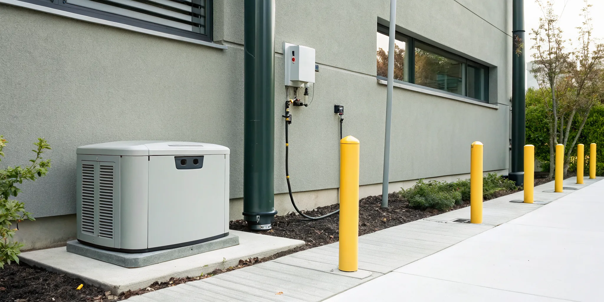 A professionally installed natural gas line connected to a home standby generator.