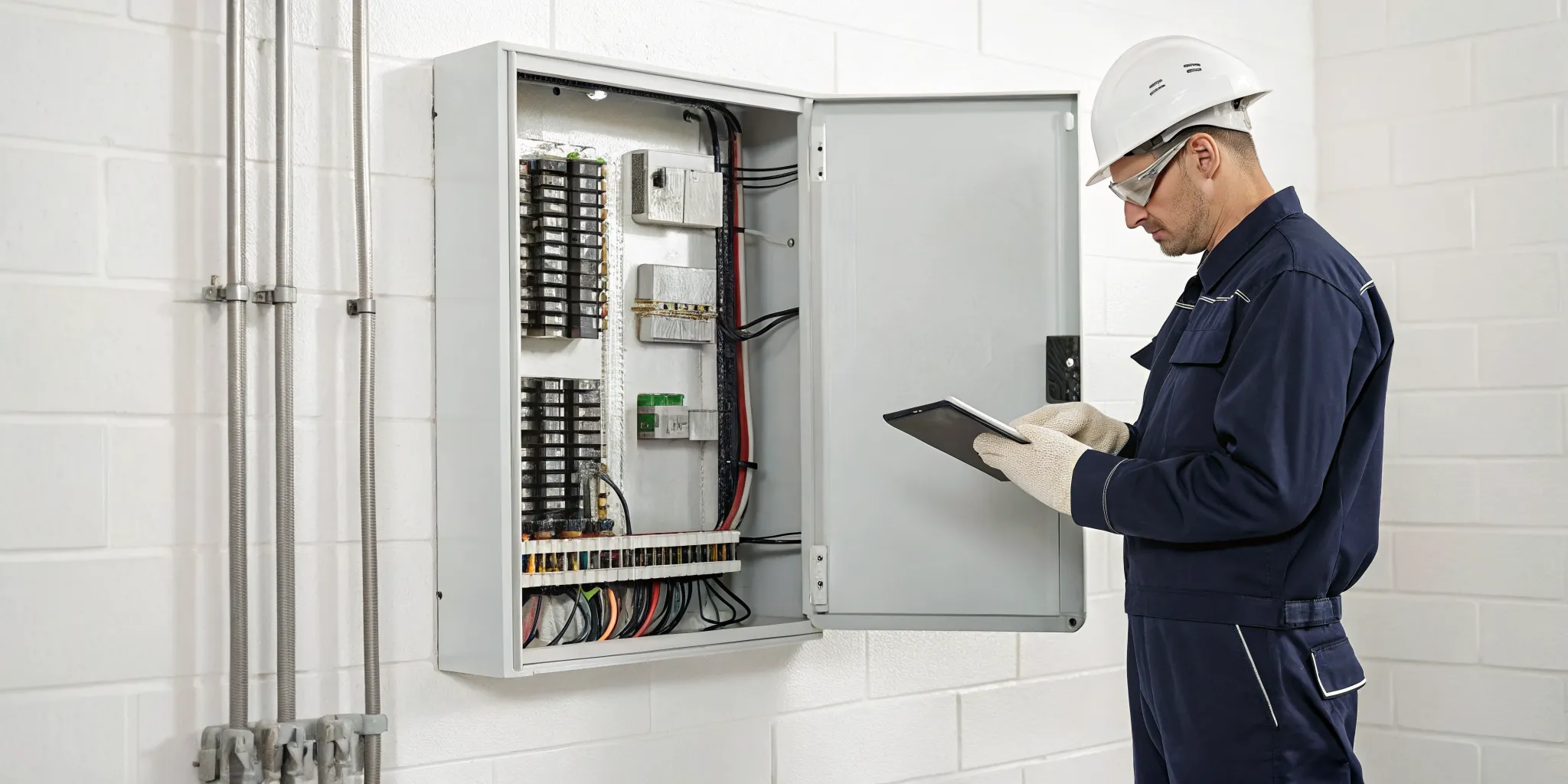 Electrician determining the price for an electrical panel upgrade.