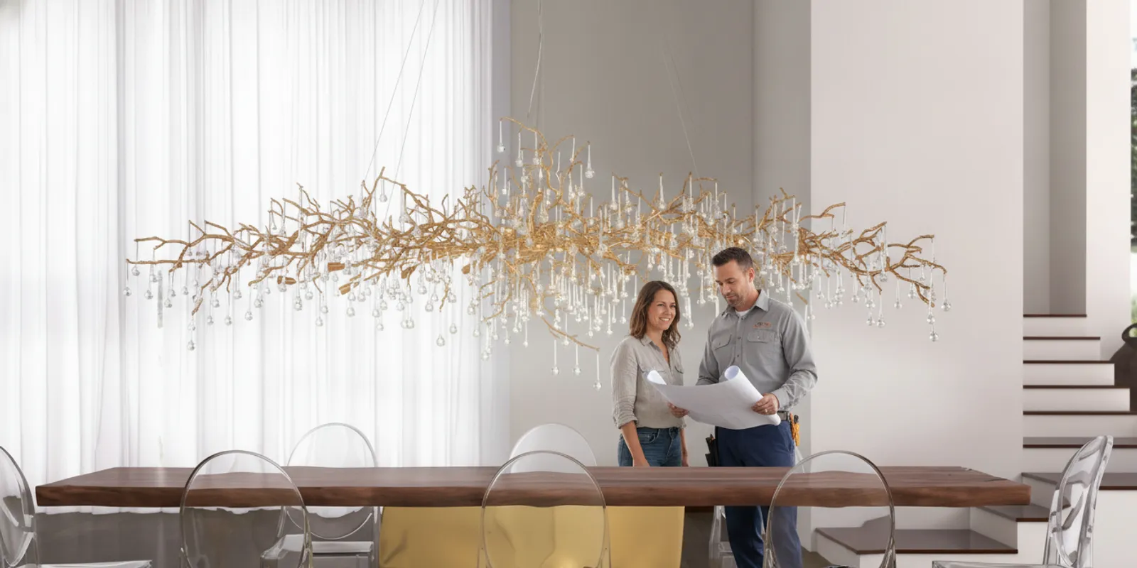 Electrician planning residential electrical work in a bright home under renovation