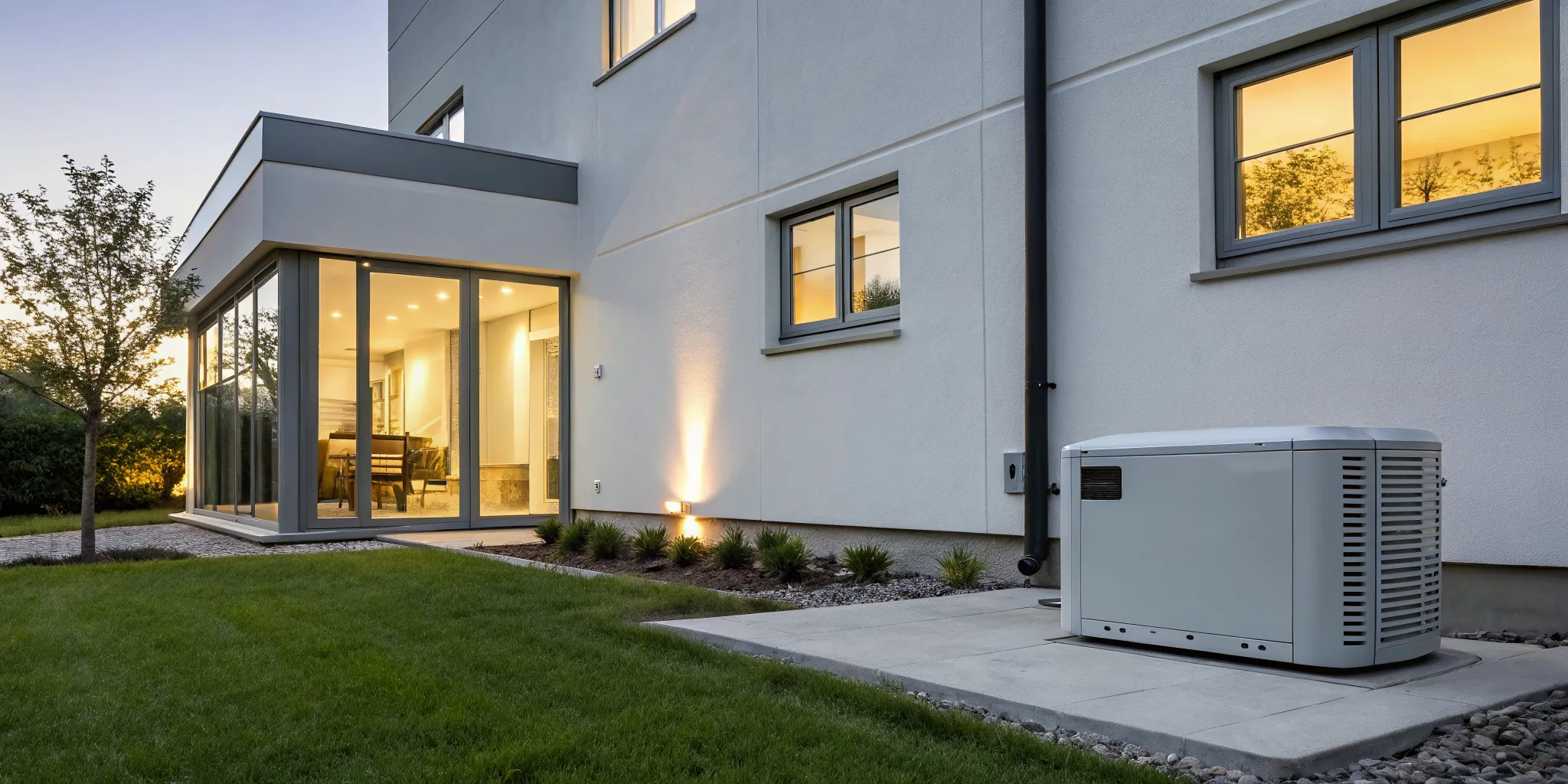 A residential standby generator installed outside a home for backup power.