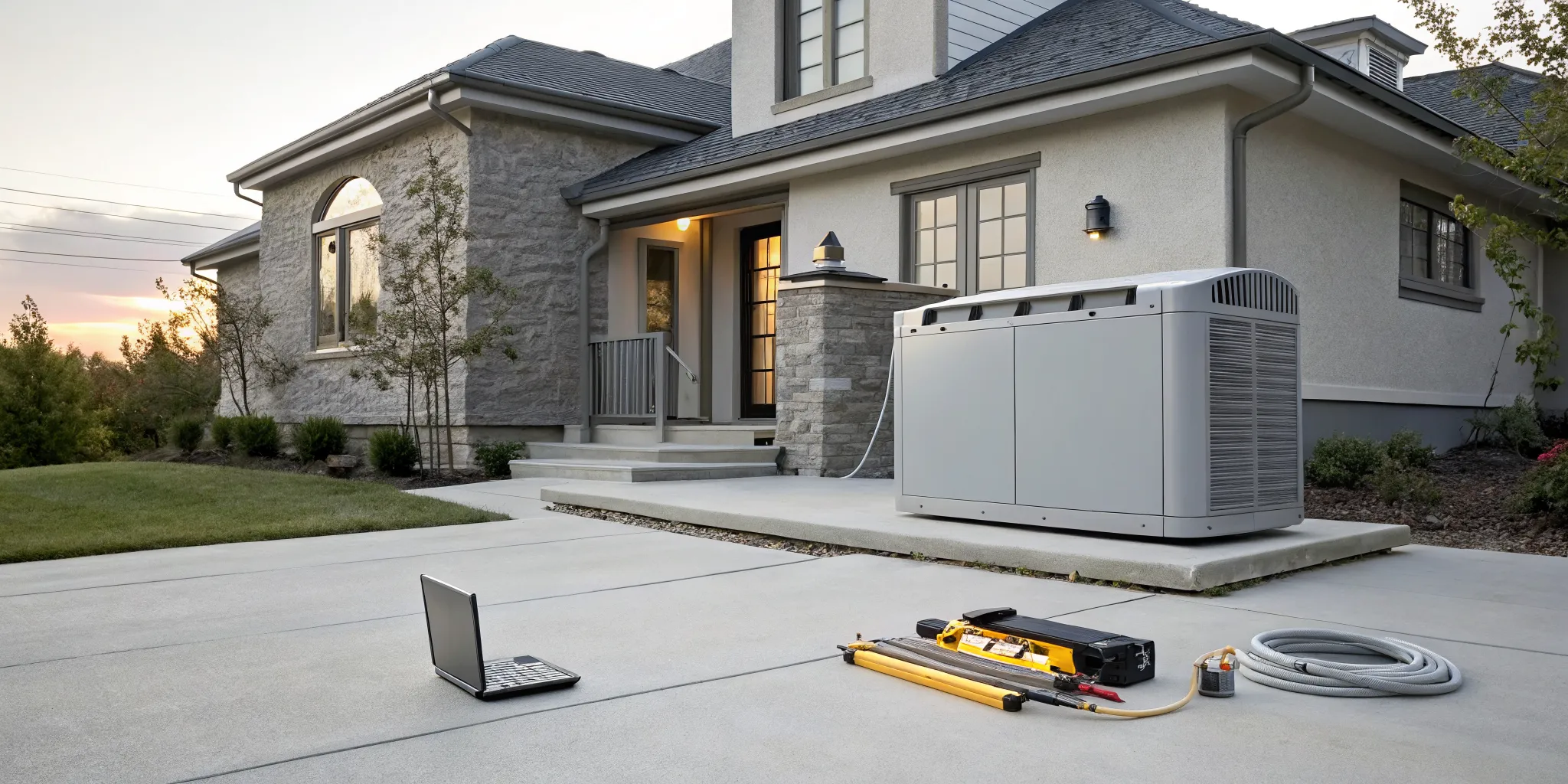 The cost of a whole house generator installed next to a home.