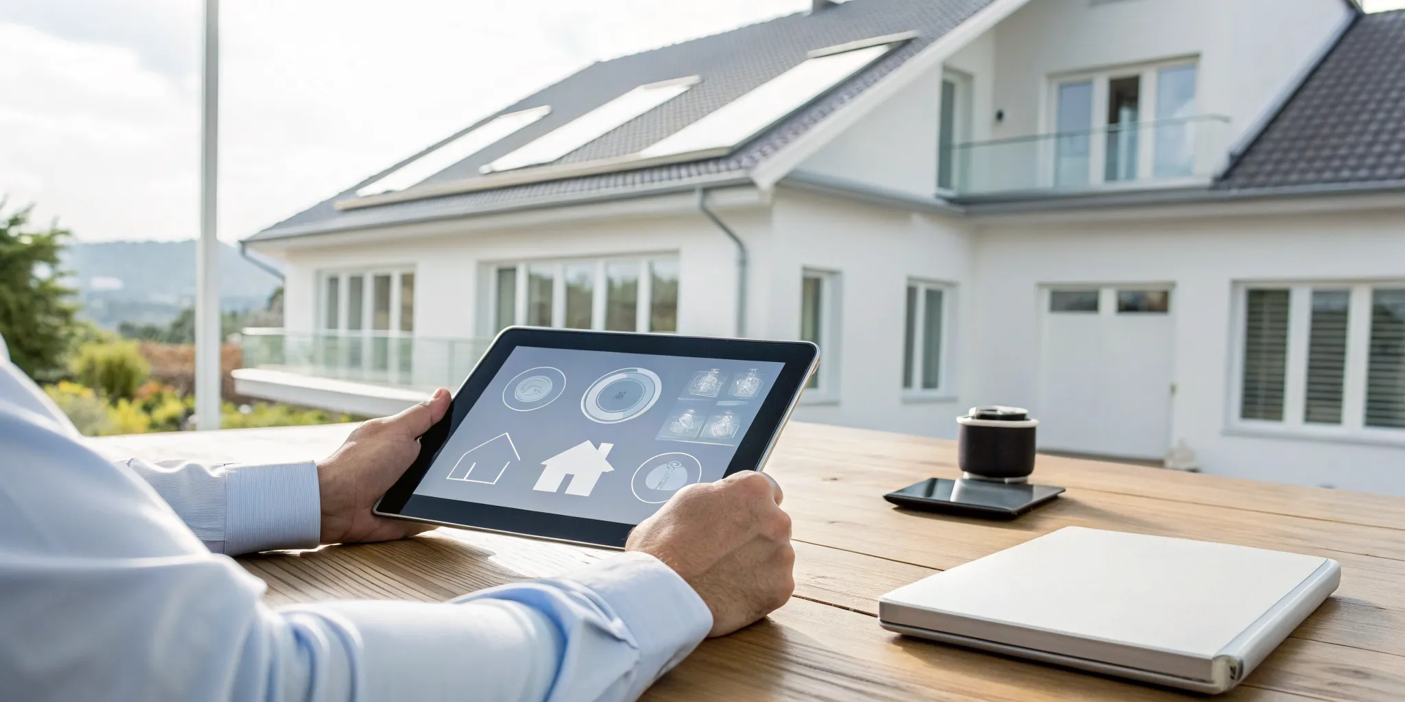 Person using a whole house generator sizing calculator on a tablet for their home in the USA.