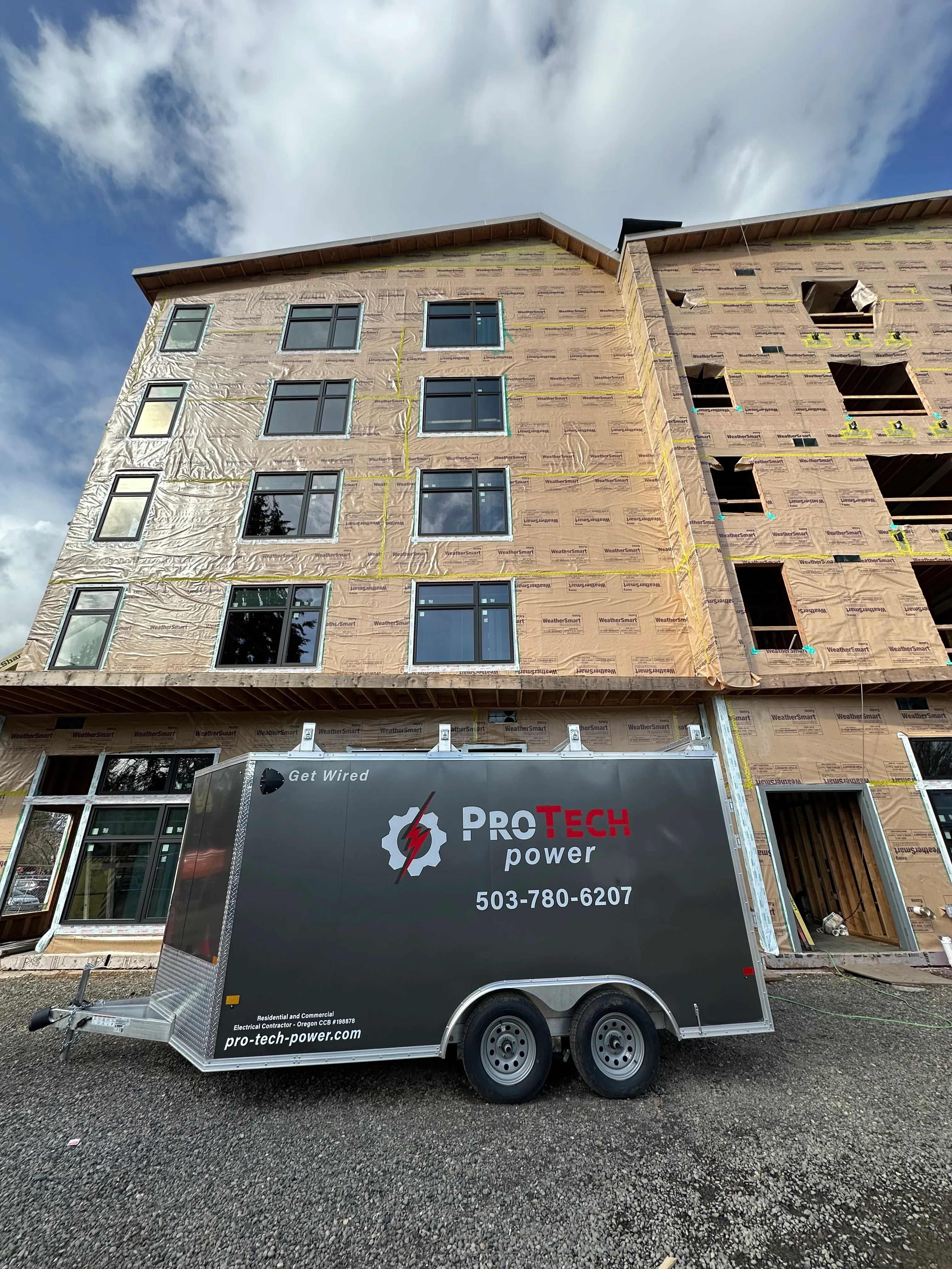 Pro Tech Power construction trailer at an active electrical project