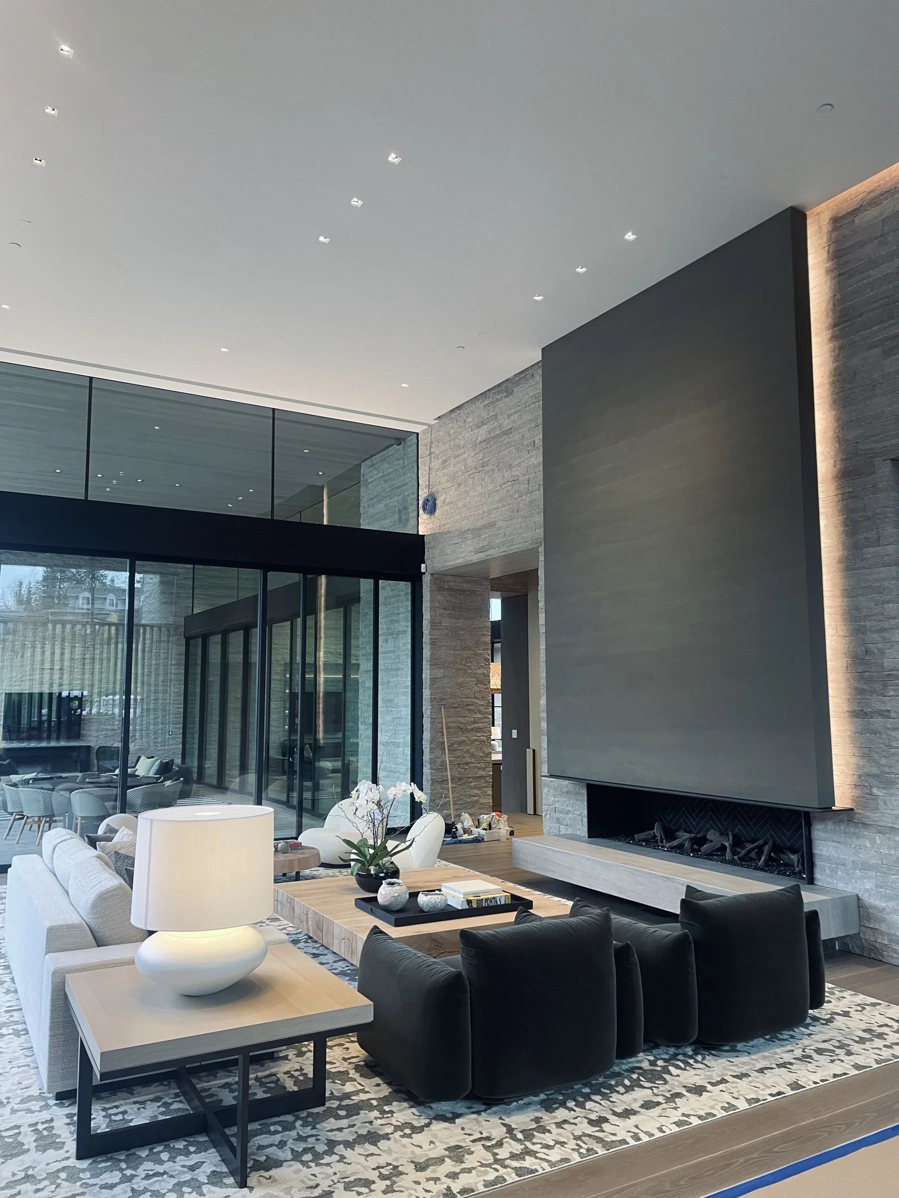 Custom living room lighting and fireplace installation