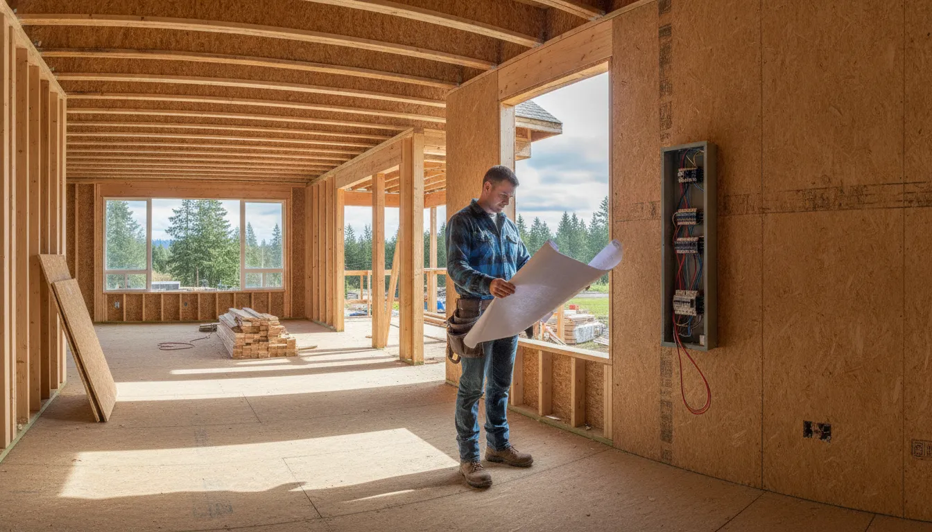 Electrician reviewing electrical planning for an Oregon home addition