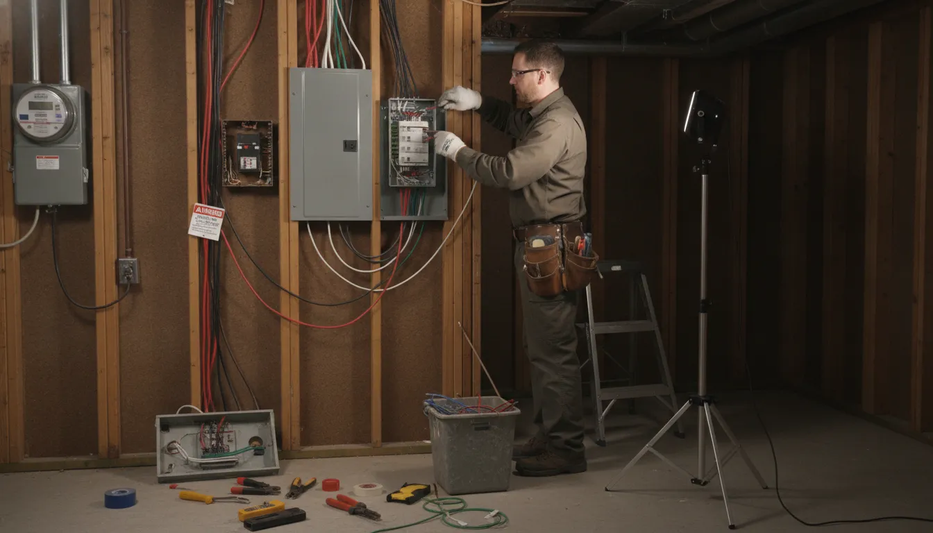 Professional electrician installing a circuit breaker panel upgrade in a Portland home
