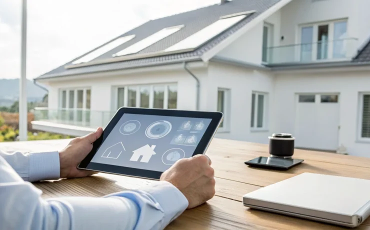 Person using a whole house generator sizing calculator on a tablet for their home in the USA.