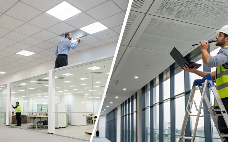 One of the best commercial lighting installation companies upgrading office ceiling fixtures.