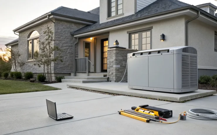 The cost of a whole house generator installed next to a home.