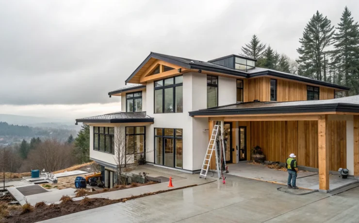 Electrical contractor wiring a new custom home in Portland.