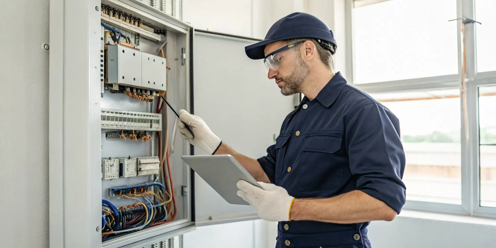 Licensed residential electrician in Tigard inspecting a home electrical panel.