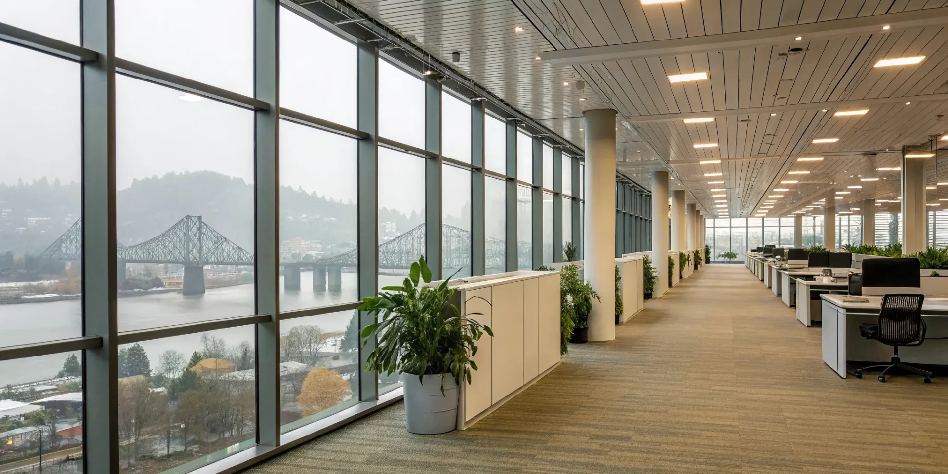 Modern Portland office interior with a professional lighting design and bright, natural light.