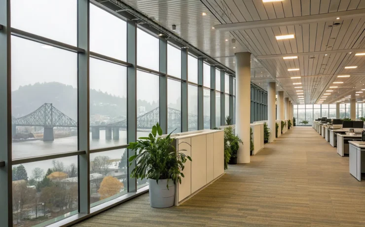 Modern Portland office interior with a professional lighting design and bright, natural light.