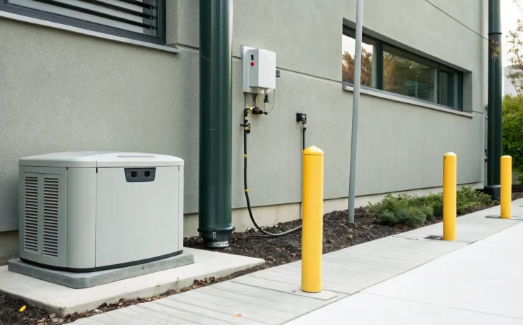A professionally installed natural gas line connected to a home standby generator.