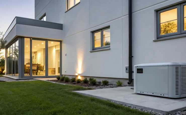 A residential standby generator installed outside a home for backup power.