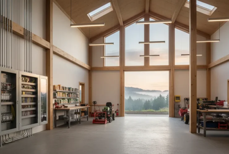 Modern Oregon agricultural building with efficient lighting