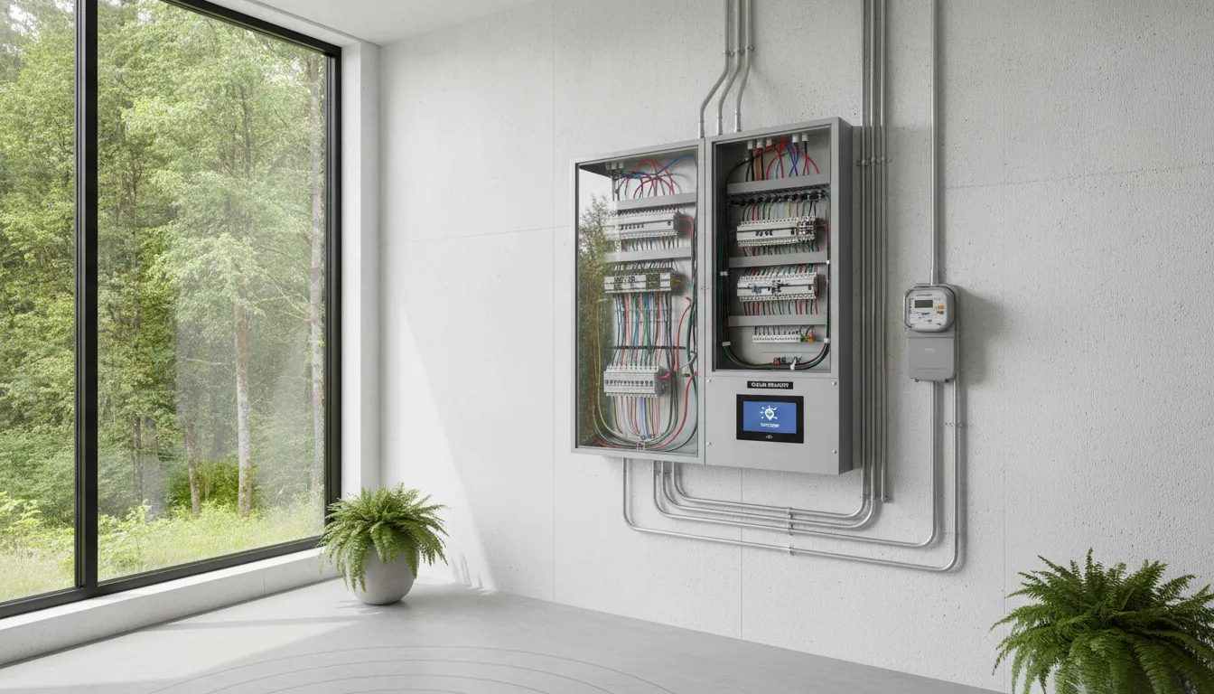 Modern Oregon home with electrical panel setup for solar-ready installation