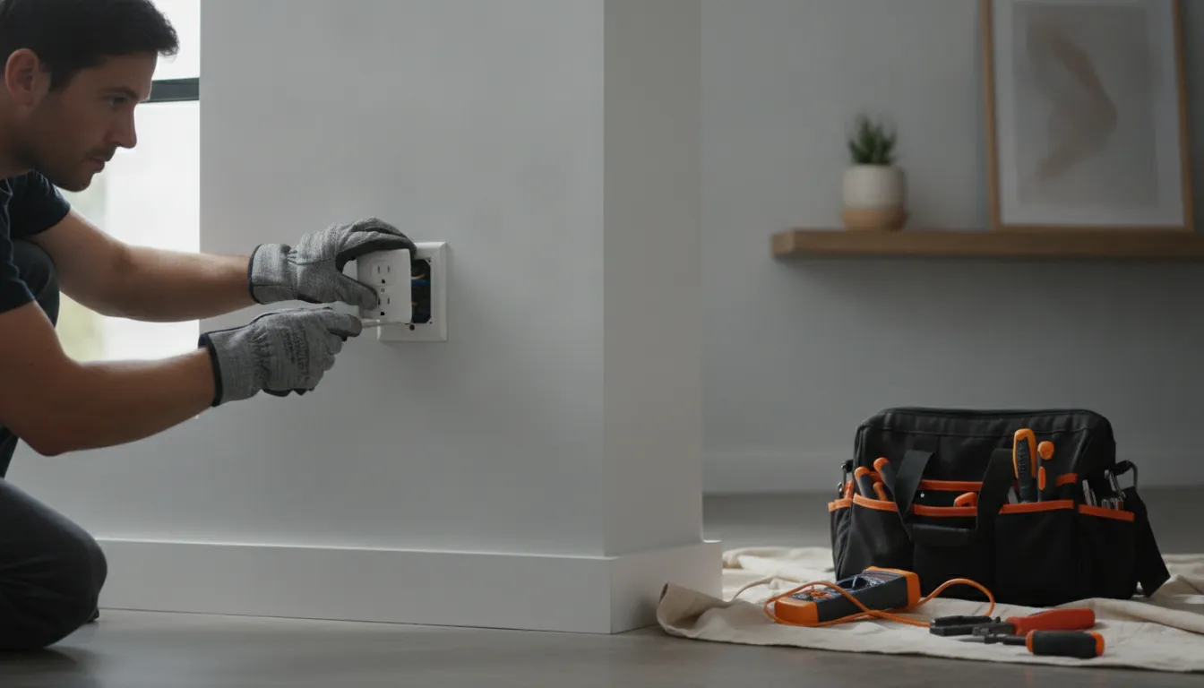 Licensed electrician installing a new residential electrical outlet