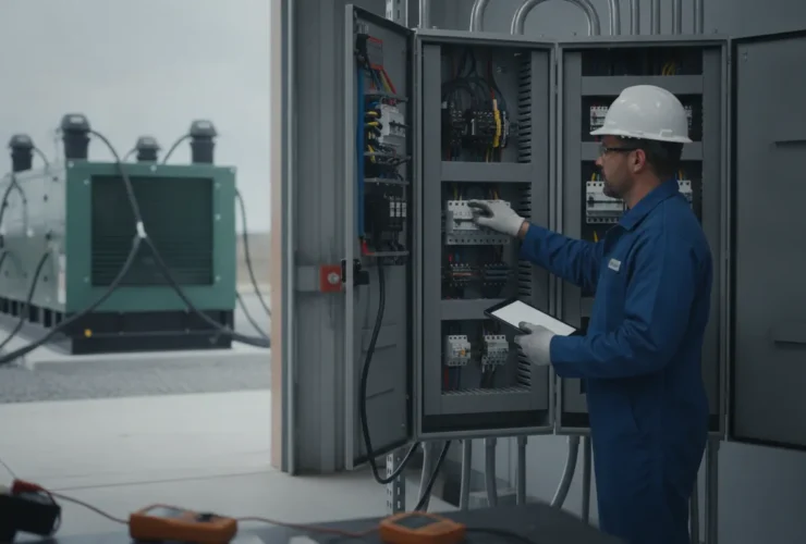 Commercial electrician assessing a building load for generator sizing